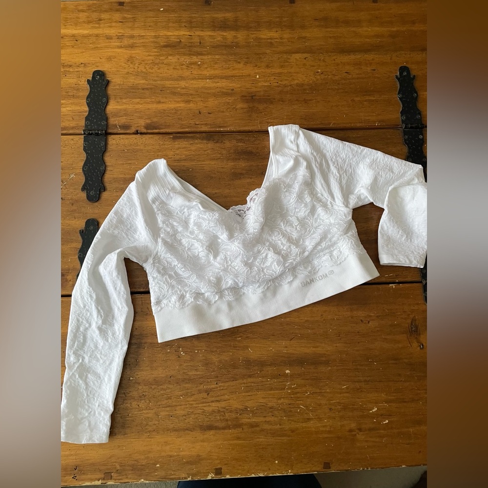 New Nwot Sankom Switzerland Posture Correcting Long Sleeve Bra Shirt White Lace